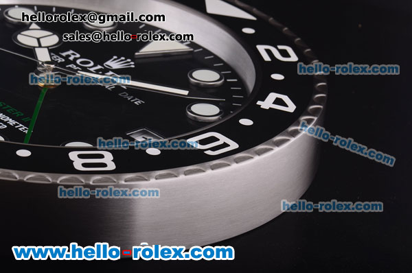 Rolex GMT-Master II Wall Clock Quartz Steel Case with Black Bezel and Black Dial - Click Image to Close